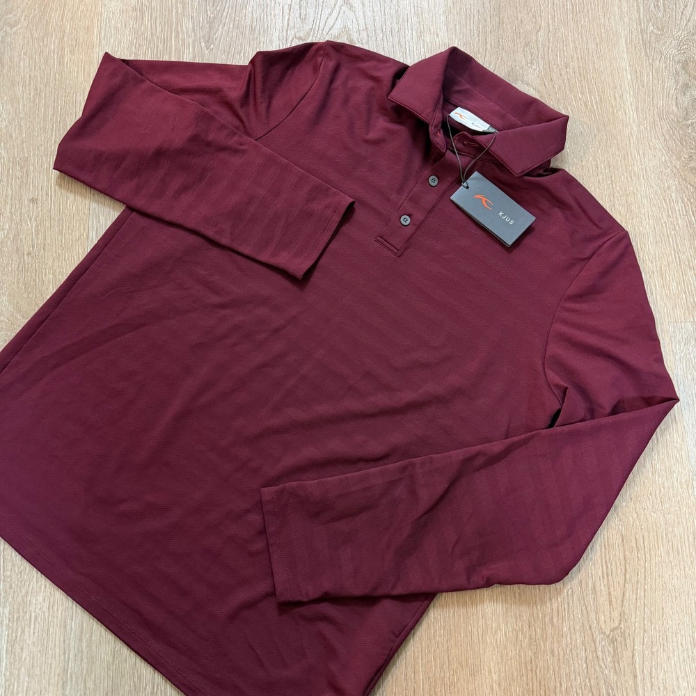 KJUS Soren Melange Stripe Golf Polo Shirt Mens M 50 Burgundy LS Performance